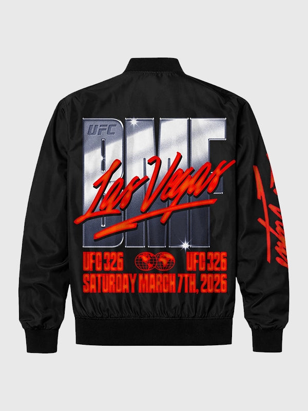UFC 326 Las Vegas BMF Lightweight full-zip black bomber jacket delivering sleek style and easy layering appeal