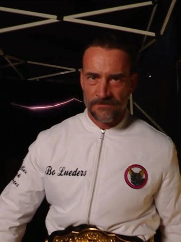 WrestleMania 42 CM Punk 2026 Bo Loudes Bomber Jacket featuring dynamic graphic detailing and smooth zip-up construction