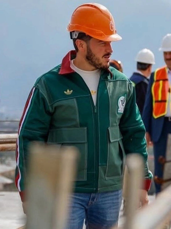 Adidas 2026 Mexico Worker jacket in green offering breathable cotton construction and timeless utility style