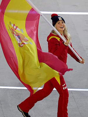 Recreated Milano Cortina 2026 Team Spain anorak jacket in red featuring a unisex fit and lightweight performance design