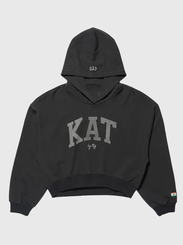 Gap x Katseye Kat by Raj 2026 black cropped fleece pullover hoodie RECREATED with soft texture and minimal styling