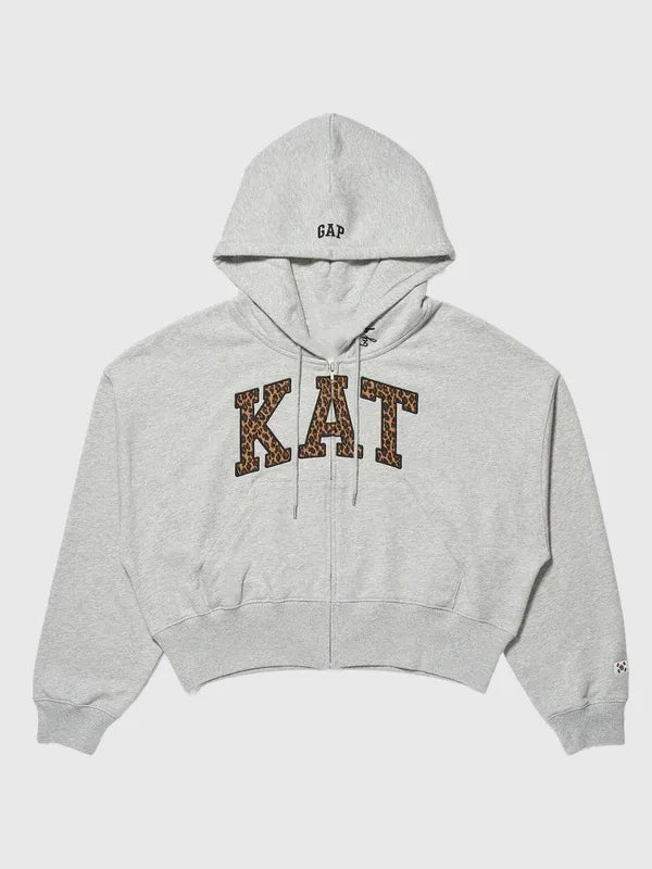RECREATED Gap x Katseye Kat by Yoonchae 2026 grey cropped full-zip fleece hoodie with a clean modern streetwear fit