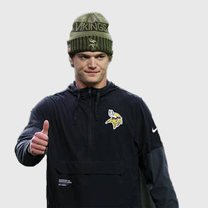 J.J. McCarthy Minnesota Vikings Nike Sideline Anorak Half-Zip Hoodie Jacket blending comfort, style, and team pride.

