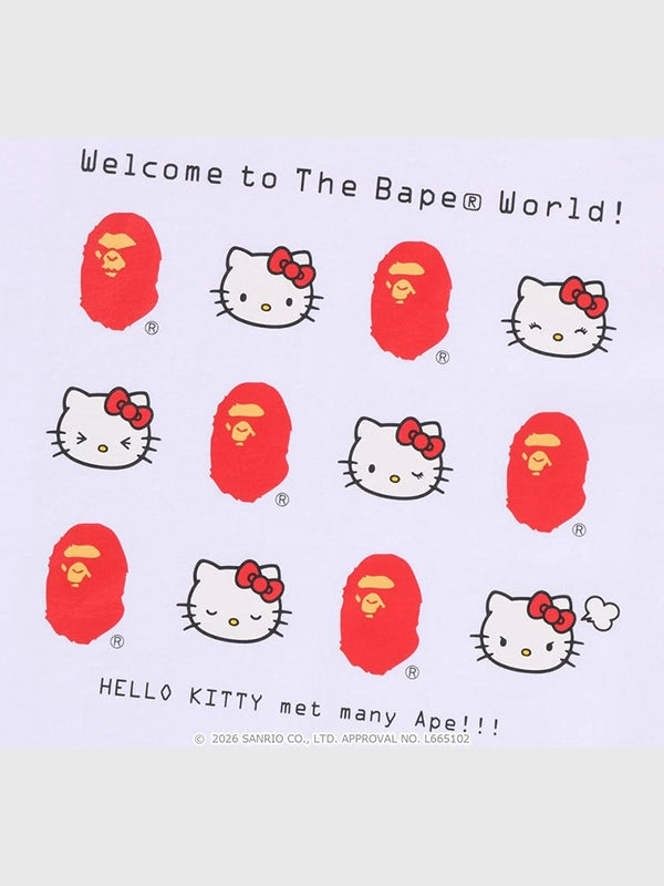 Recreated Hello Kitty 2026 white graphic T-shirt by A Bathing Ape featuring bold front print and smooth fabric finish