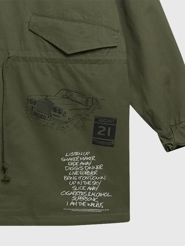 RECREATED Legendary Carnival Oasis 2026 Green Parka Jacket featuring a versatile silhouette with everyday outerwear practicality