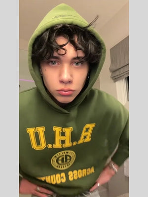 Unisex green Recreation hoodie inspired by Landon Barker RHU with contemporary streetwear silhouette and cozy fit