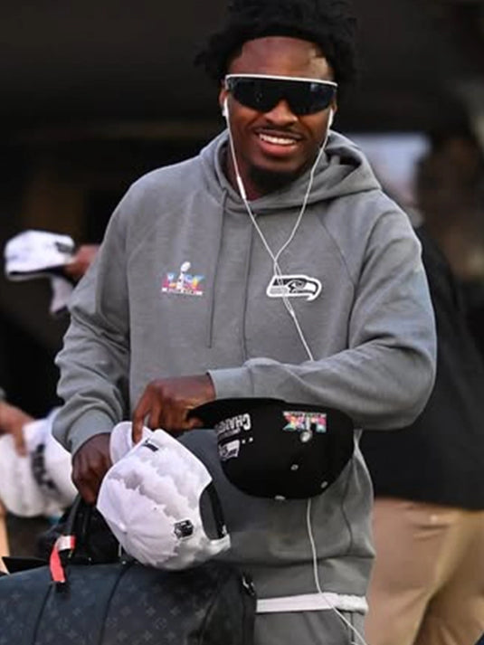 Seahawks RECREATED Super Bowl LX 2026 pullover hoodie in grey with warm, comfortable fleece fabric