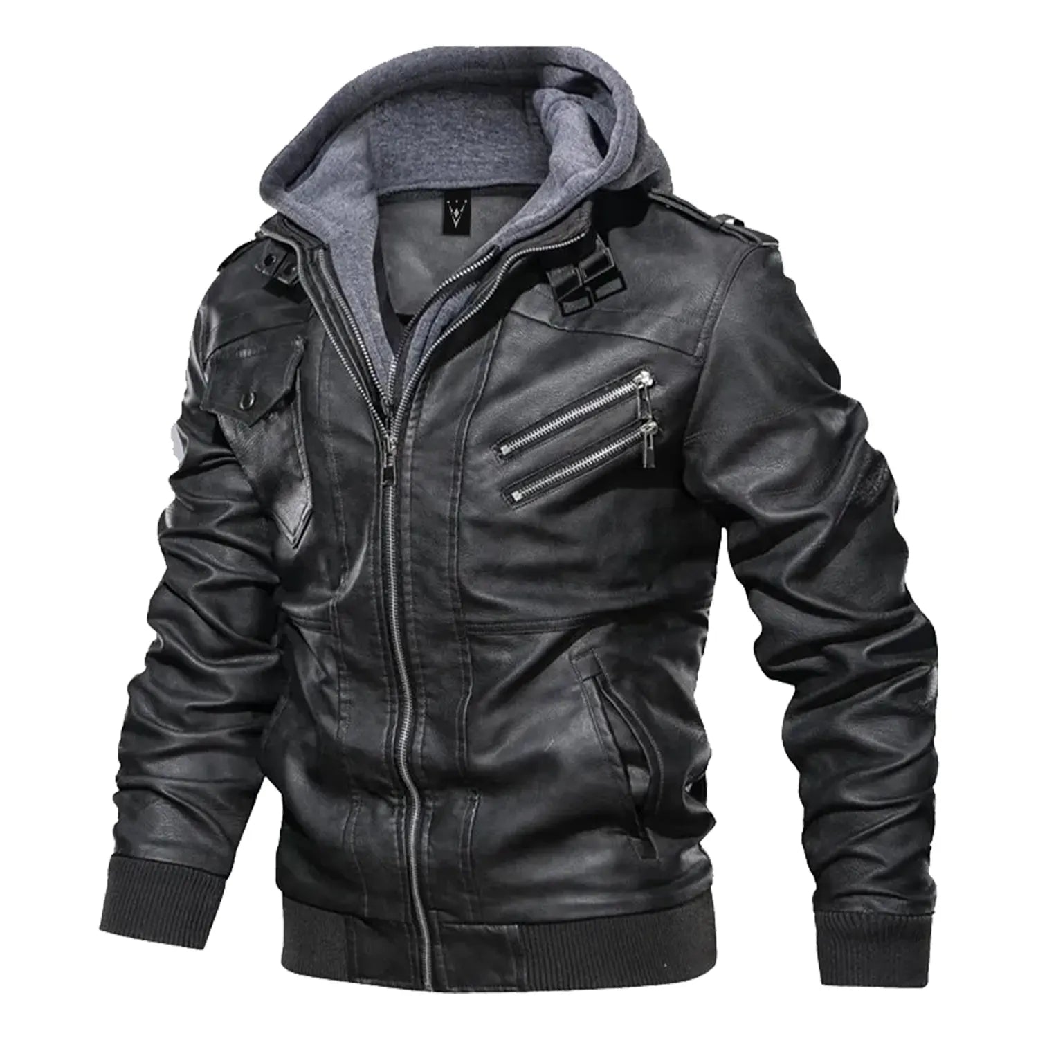 Leather jacket with cloth hood hotsell