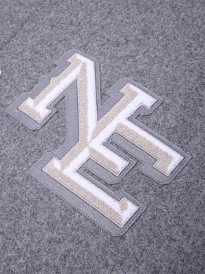 Recreated 2025 Patriots Rivalries jacket crafted with a premium wool build and contrasting grey-white panels.