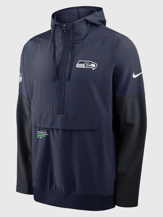 Recreation Seattle Seahawks half-zip anorak hooded jacket modeled after Mike MacDonald sideline style