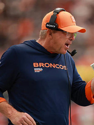 Denver Broncos 2025 Sideline Performance Half-Sleeves Hoodie Tee inspired by Coach Sean Payton’s sideline look.