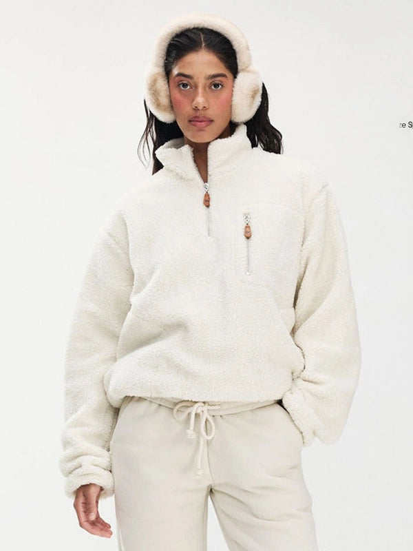 Off-white Parke 2026 fleece quarter zip sweatshirt featuring a smooth finish and relaxed everyday fit