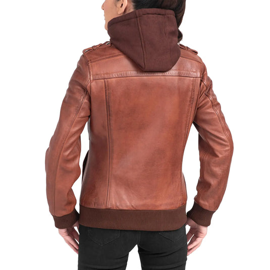 Hannah Brown Bomber Hooded Leather Jacket