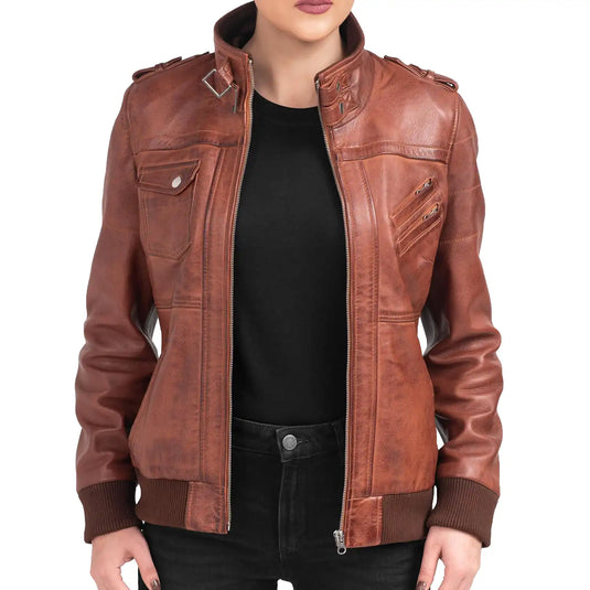 Hannah Brown Bomber Hooded Leather Jacket