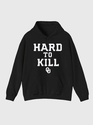 Hard to Kill Oklahoma black fleece pullover hoodie featuring a relaxed fit and soft fleece fabric