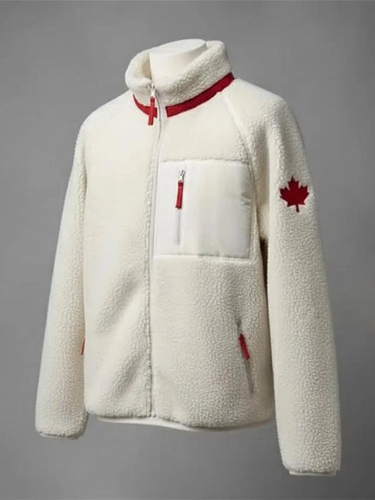 RECREATED Province of Canada x Heated Rivalry Shane Hollander Team Canada white sherpa fleece jacket with cozy texture