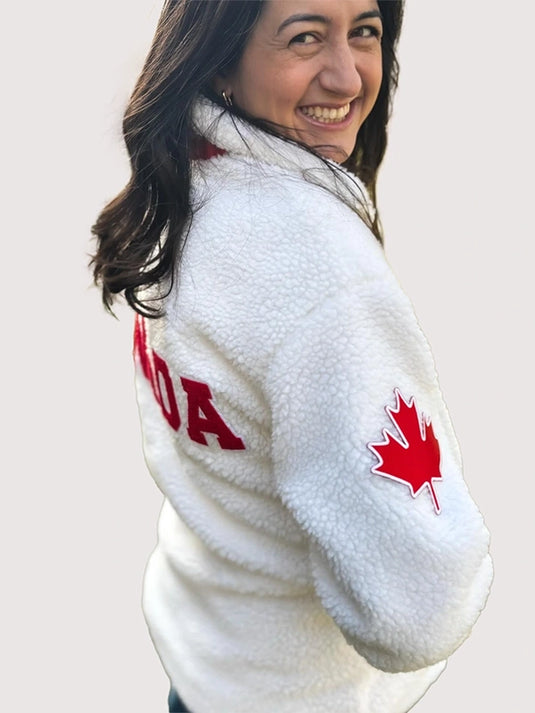 RECREATED Province of Canada x Heated Rivalry Team Canada white sherpa jacket with plush fleece finish