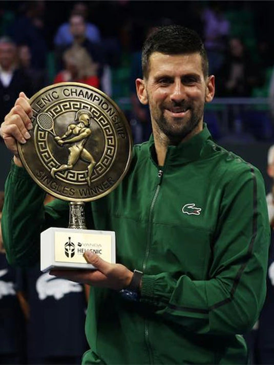 Hellenic Championship 2025 Lacoste Tennis x Novak Djokovic Green Track Jacket featuring classic sporty design.