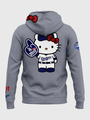 Dodgers Hello Kitty fleece hoodie recreated in grey with comfortable build and casual streetwear styling
