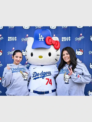 Recreated Dodgers Hello Kitty giveaway hoodie in grey with smooth texture and fun character-inspired design