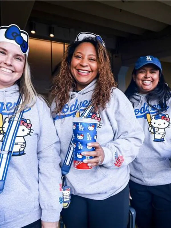 Dodgers Hello Kitty fleece hoodie recreated in grey with comfortable build and modern casual styling