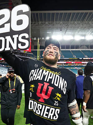 RECREATED Indiana Hoosiers 2025 College Football Playoffs black locker room t-shirt with bold celebratory design