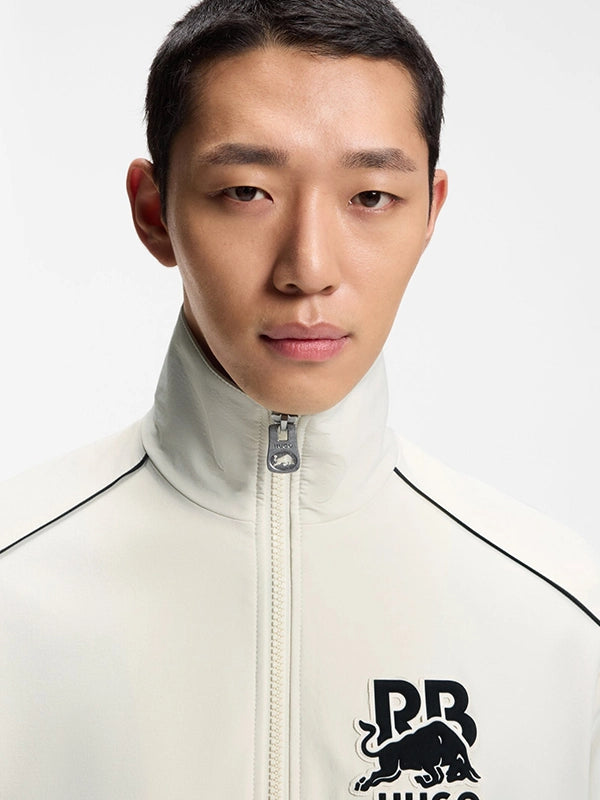 RECREATED Hugo x Red Bull 2026 Bull Motif White Track Jacket with lightweight track construction and clean performance driven aesthetics