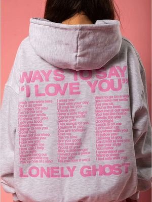 Grey oversized women’s hoodie recreated in Lonely Ghost Ways To Say I Love You Say It Back style