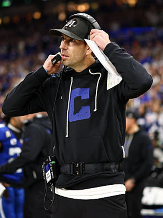 Indianapolis Colts black Nike Dri-FIT sideline hoodie from 2025 associated with head coach Shane Steichen