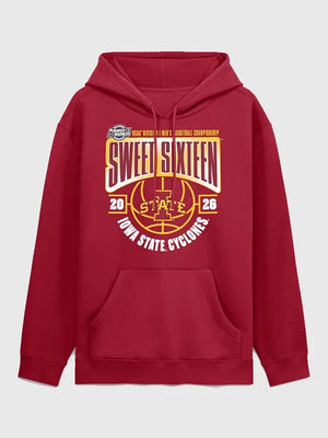 RECREATED Maroon Iowa State Cyclones NCAA 2026 Sweet 16 Hoodie crafted from warm fleece material with a structured casual silhouette