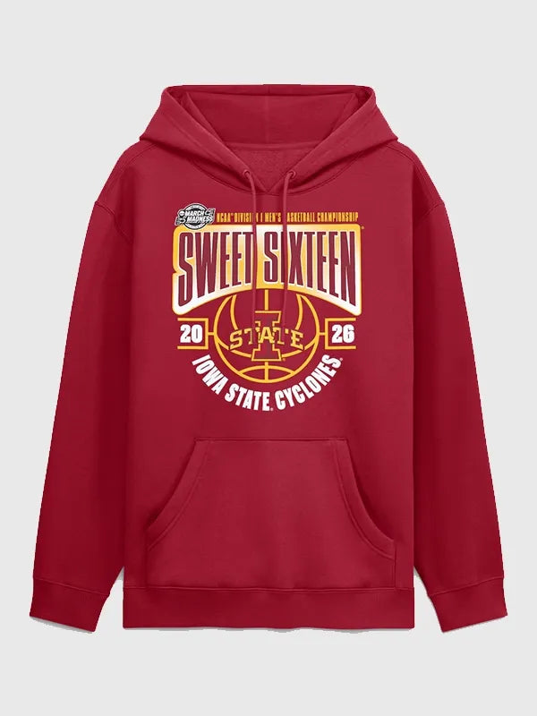 RECREATED Maroon Iowa State Cyclones NCAA 2026 Sweet 16 Hoodie crafted from warm fleece material with a structured casual silhouette