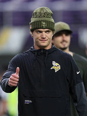 J.J. McCarthy Minnesota Vikings Nike Black Sideline Anorak Half-Zip Hoodie Jacket designed for sleek team style.
