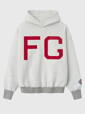 Essentials Fear of God Jackie Robinson x NLBM Grey Sport Pullover Hoodie with minimalist front branding and soft fleece interior