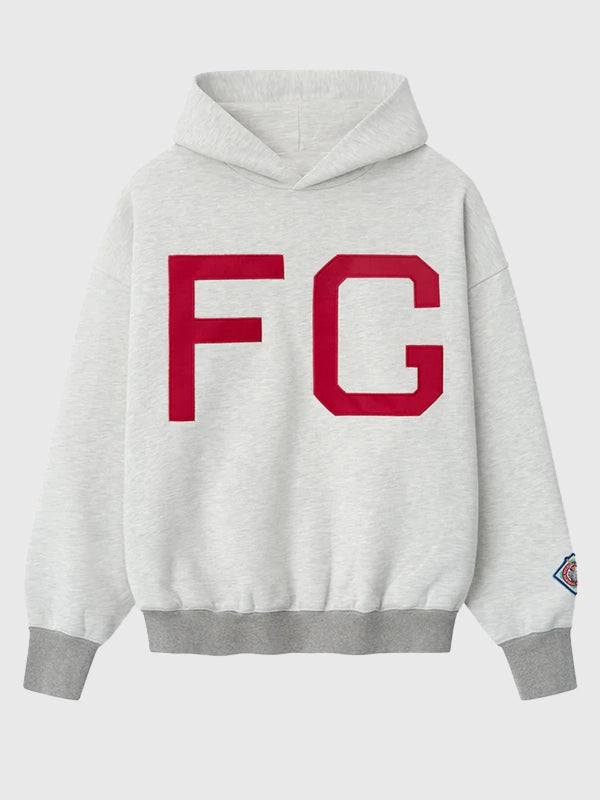 Essentials Fear of God Jackie Robinson x NLBM Grey Sport Pullover Hoodie with minimalist front branding and soft fleece interior