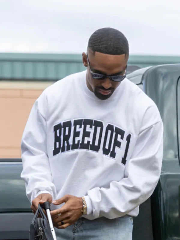 Recreated Breed of 1 crewneck sweatshirt inspired by Jalen Hurts with structured fit and casual versatility