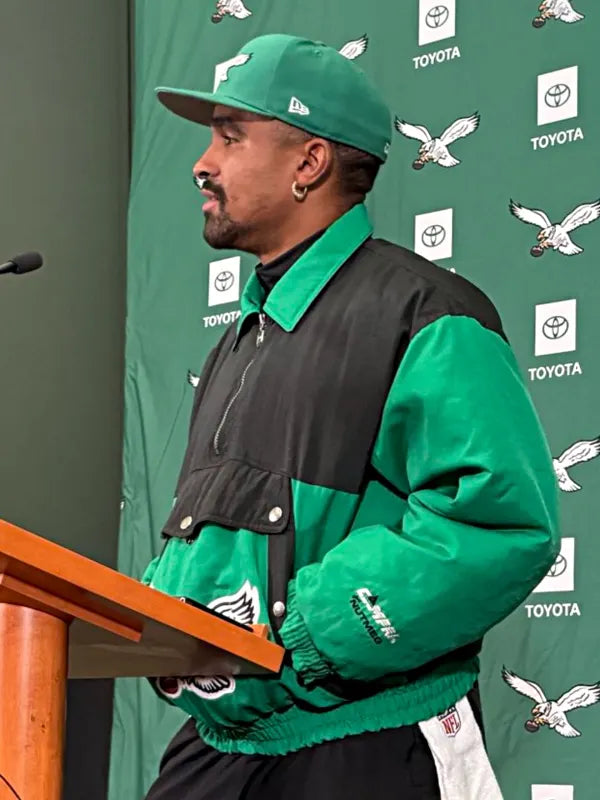 Recreated Jalen Hurts Philadelphia Eagles Campri anorak jacket with lightweight outerwear construction