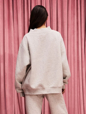 Grey RECREATED Women’s Parke Valentine’s 2026 Jean Heart mockneck sweatshirt crafted from warm fleece fabric