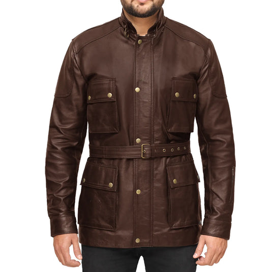 Jeremiah 3/4 Length Dark Brown Leather Jacket