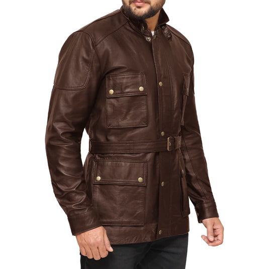 Jeremiah 3/4 Length Dark Brown Leather Jacket