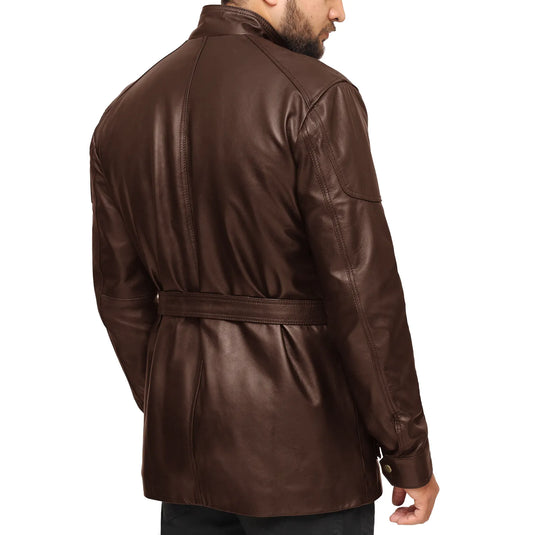 Jeremiah 3/4 Length Dark Brown Leather Jacket