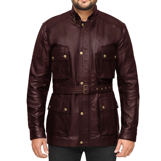 Jeremiah 3/4 Length Maroon Leather Jacket