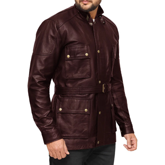 Jeremiah 3/4 Length Maroon Leather Jacket