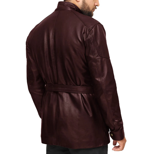 Jeremiah 3/4 Length Maroon Leather Jacket