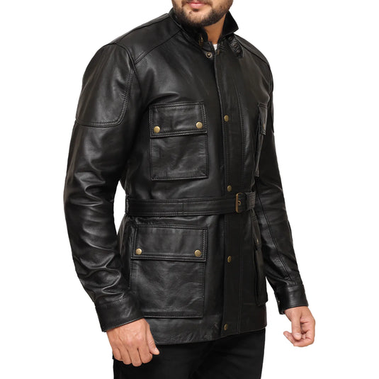 Jeremiah 3/4 Length Black Leather Jacket