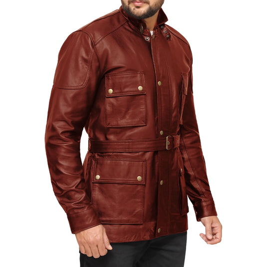 Jeremiah 3/4 Length Tan Brown Leather Jacket