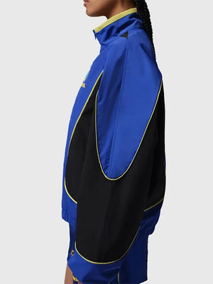 RECREATED Blue & Black Nike Jordan Brazil 2026 World Cup Women’s Anthem Track Jacket crafted with smooth track fabric and a structured athletic profile