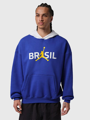 RECREATED FIFA World Cup 2026 Nike Jordan Brand Team Brazil national football team Blue Pullover Hoodie 2025/26 featuring soft fleece fabric with a bold athletic silhouette
