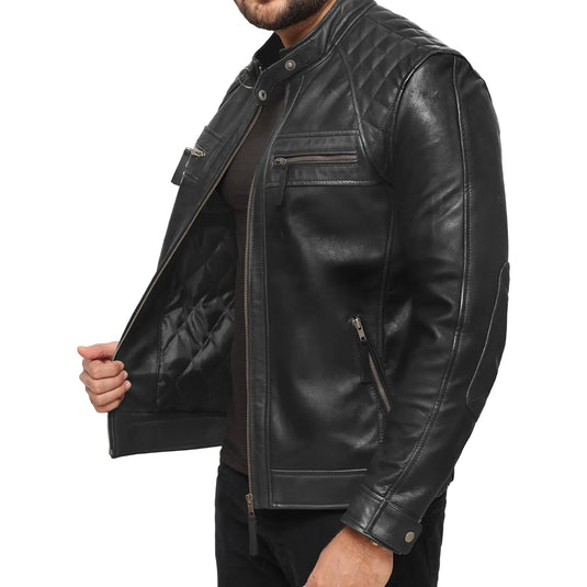 Joseph Quilted Shoulder Black Leather Jacket