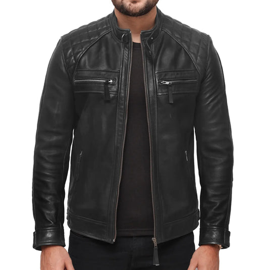 Joseph Quilted Shoulder Black Leather Jacket