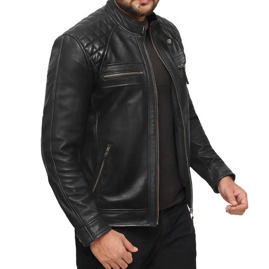 Joseph Quilted Shoulder Black Leather Jacket